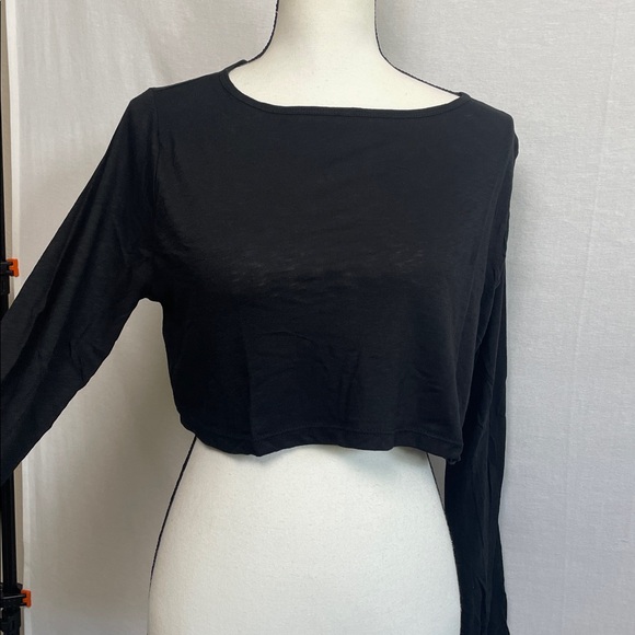🖤5/$25 100% supima cotton Black Long Sleeve Crop top boatneck crop fit xs - Picture 14 of 16